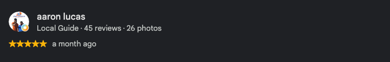 5-star Google review from Aaron Lucas